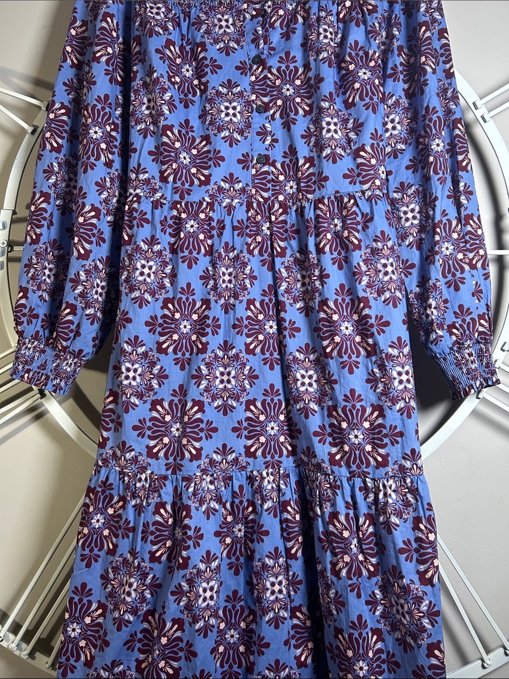Boden Cecily Cotton Light Blue and Purple Floral Tiered Maxi Dress - Picture 7 of 14